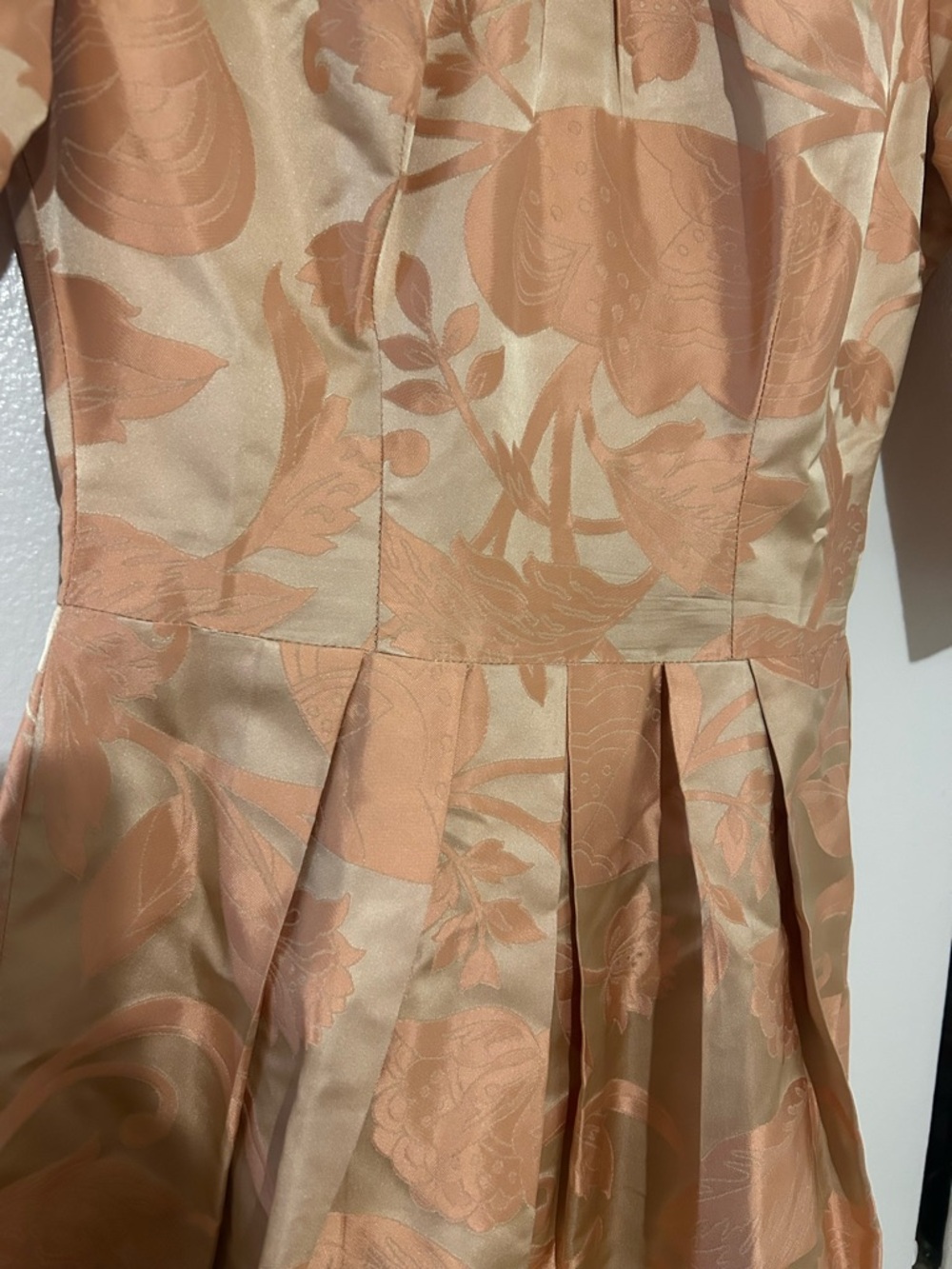 Peach Floral Jacquard Fit-and-Flare Dress - Picture 2 of 4